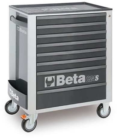Beta - BW C24S 8/G-Plus Mobiler Werkzeugkasten mit 8 Schubladen, Arbeitsplatte aus Thermoplast - Grau