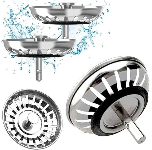 2Pcs Kitchen Sink Plug Strainer, Diameter 78mm Sink Strainer Basket, Stainless Steel Sink Plug Strainers Waste Stopper, Replacement Bathroom Sink Plugs for UK Sinks