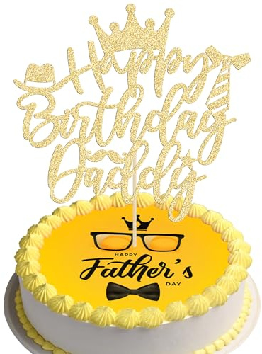 Gyufise 1PC Happy Birthday Daddy Cake Topper Gold Glitter Best Dad Happy Father's Day Cake Pick for Dad Birthday Happy Father's Day Party Cake Decorations Supplies