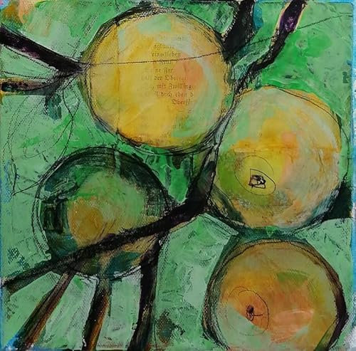 Äpfel grün Mini Original Acryl Bild auf Leinwand 20x20cm figurative Malerei Wanddeko Küche