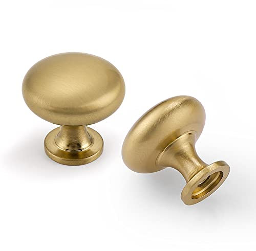 Probrico 20 Pièces Boutons de Porte, Laiton Rond Monotrou Poignée, Vintage Poignées Boutons de Meuble, pour Commode, Armoire, Meuble, Porte Placard, avec Vis Assorties - 30 * 30 mm/Or