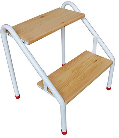 Leiter-Tritthocker, Treppen, multifunktional, Massivholz, Eisen, 2 Stufen, Heimbibliothek, Fußhocker, Holzfarbe, hoch 42 cm