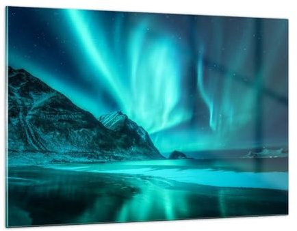 Wandbilder Dekoration Wohnzimmer Landschaft Nordpol Nordlichter Bilder auf Glas 120x80cm Glasbild Schlafzimmer Küche Deko Wand Kunstdruck Art Groß XXL Wanddeko Bild im Glas Modern GAA120x80-5321