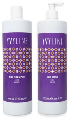 KIT No Yellow YVYLINE, champú tonificante antiamarillo para cabello rubio, blanco, aclarado o tratado 1000 ml y máscara de tinte para cabello rubio 1000 ml (grande)
