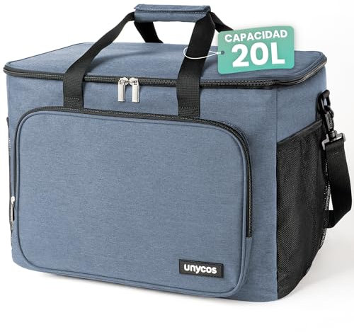 unycos - Bolsa Térmica Porta Alimentos【20L】 Nevera Portátil, Lunch Box Impermeable, Hermética e Isotérmica, Porta Fiambrera para Almuerzo, Oficina, Viaje, Pícnic o Colegio (Azul Claro)