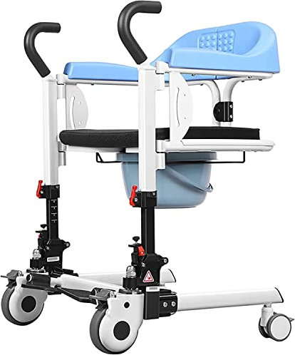 Patientenlift-Rollstuhl für zu Hause, Multifunktions-Transferstuhl, Badezimmerrollstuhl mit abnehmbarem Kissen und Töpfchen, tragbarer Toilettensitzlift, einfacher Transfer zur Toilette und zum Badezi