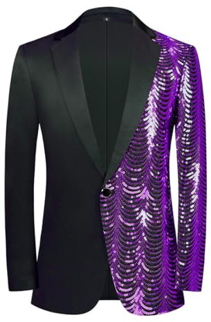 PYJTRL Uomo Verde Blu Oro Foglie Modello Paillettes Blazer(Purple,L)