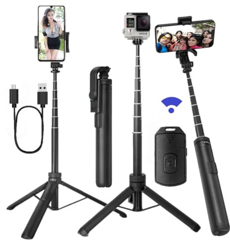 66Phone Tripod,Tripod for iPhone&Cameras,All-in-1 Tripod Stand with Rechargeable Remote Control and Rotate Phone Holder,Selfie Stick for Photograph, Live Streaming, Video Recording(black)