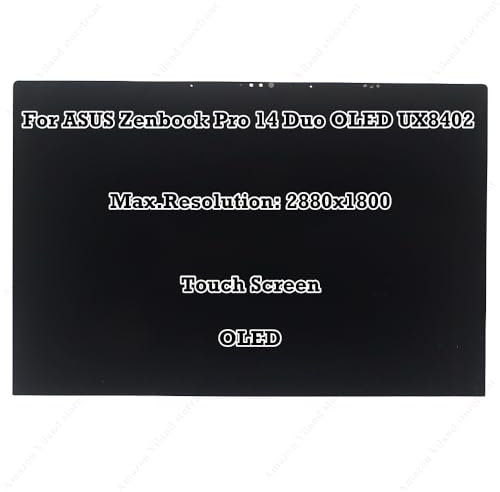 toplcdled 14.5 2.8K 2880×1800 Replacement for ASUS Zenbook Pro 14 Duo OLED UX8402 UX8402ZA UX8402ZE UX8402VV UX8402VU LCD Touch Screen Display Assembly 40 Pins 120Hz Panel