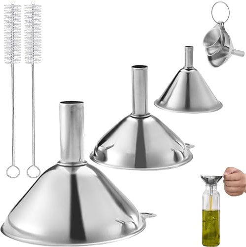 Niksultant 5 PCS Kitchen Funnel Multi-use No Spilling Food Grade Funnel with Handle Food Funnel Set 3 Piece with 2 Cleaning Brushes Small Funnels for Filling Bottles for Liquid Spices Powder Oils
