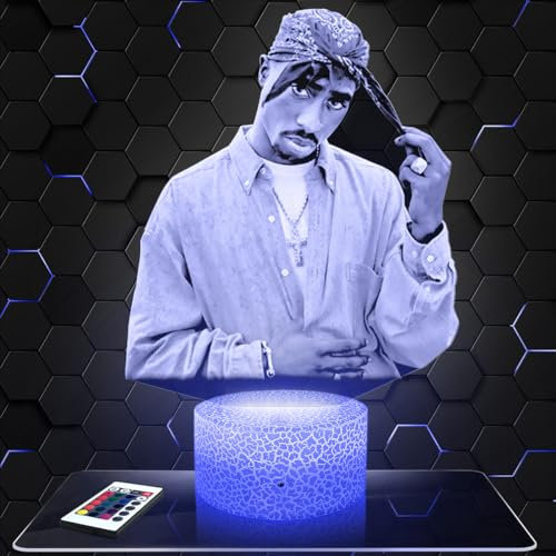 Nachttischlampe - Touch-Nachtlicht Rapper Tu pac 3D-LED-Lampe Illusion, Geschenkidee Weihnachten Geburtstag Junge und Mädchen Nachttischlampe Kinder- oder Erwachsenenzimmer TOP