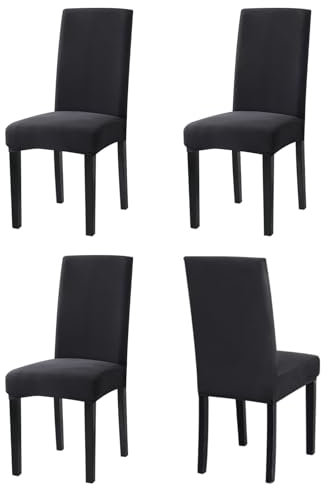 Sufdari Stuhlhussen 4er Set Grau, Stretch Esszimmer Stuhlbezug für Esszimmerstühle, Abnehmbarer Waschbarer Spandex Stuhlüberzug für Küchenstühle,Hotel, Bankett(Anthrazit Grau, 4 Stück)