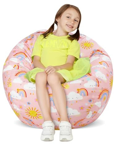 Boho Rainbow Kids Bean Bag Chair-Cover Only-Large Stuffed Animal Storage Bean Bag for Girls Boys Indoor Outdoor (No Filling)
