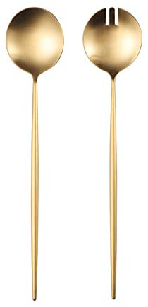 LuxurySP Servidores de ensalada, juego de 1, 2 piezas, 29,5 cm, acero inoxidable chapado en titanio (dorado)