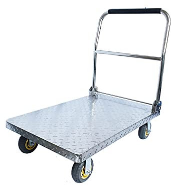 Plattform-LKW-Wagen Schiebewagen aus Edelstahl, Plattformwagen mit hoher Tragfähigkeit, klappbarem Griff und leisen Schwenkrädern for Bewegen Hochleistungs-Schubwagen(Color:202steel,Size:440lb)