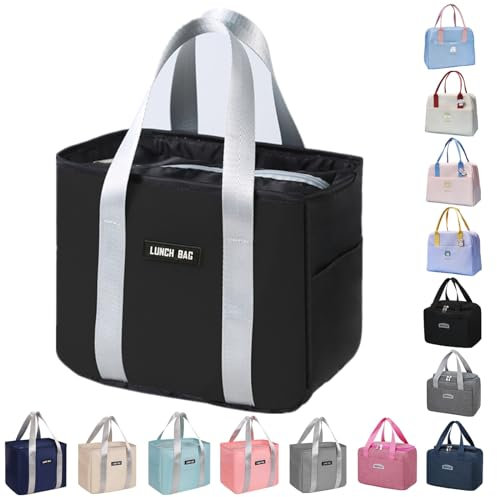 WUWYOUWL Lonchera con aislamiento de cartón, reutilizable, impermeable, plegable, para mujeres, hombres, niños y estudiantes, viajes, picnic, escuela (negro-1)