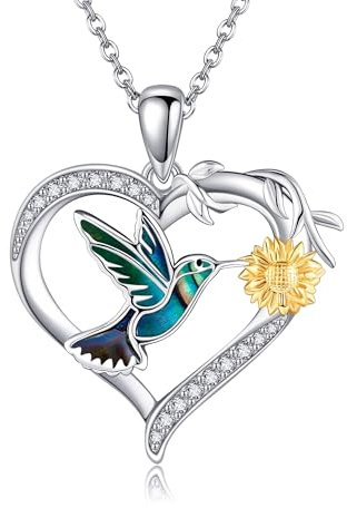 DAYLINLOVE Kolibri Halskette Sterling Silber Abalone Shell Kolibri und Sonnenblume Anhänger Kolibri Geschenke für Frauen