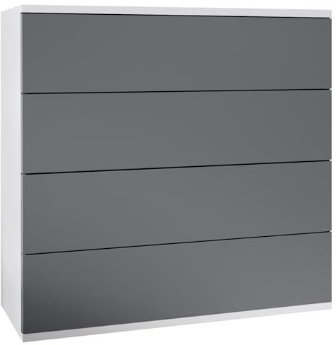 Vladon Kommode hängend Pavos V3, Sideboard mit 4 Schubladen Weiß matt/Anthrazit matt (76 x 94 x 35 cm)