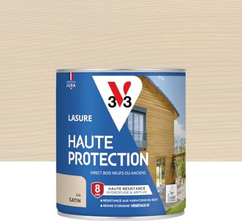 V33 Vernice per legno esterno in lino satinato, alta protezione 8 anni, ad alta resistenza idrorepellente e UV, resistente alle variazioni del legno, Ecolabel, resina di origine vegetale, 0,75 l