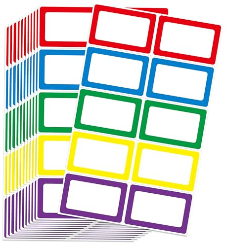 L LIKED 200 Pcs 89mmx57mm Name Tags Stickers with Colorful Blank Border | 5 colors,Name Tags Stickers with Perforated Line,Easily peel and stick ,Strong adhesive,Perfect for School, Office & Home