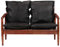 HETFTJN Recamiere Sofas Wohnzimmer Couch Lounge Sofa - 2-Sitzer-Sofa Schwarz Echtleder und Massivholz Akazie für Relaxationsraum Hotelzimmer Sitzzimmer Büro
