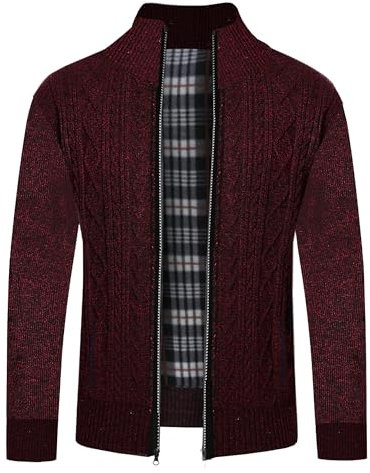 NOROZE Men's Cardigans with Pockets | Mens Cardigan Lightweight Plain Knit Turtleneck Sweater | Slim Fit Roll Neck Pullover | Long Sleeve Warm Winter Knitwear | Casual Stand Collar Jumper for Men