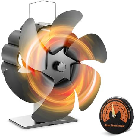 Ovshnrr 6 Palas Ventilador de Chimenea Con Termómetro, Circulación de Aire Caliente Para Estufas de Pellets/Gas/Leña y Chimeneas