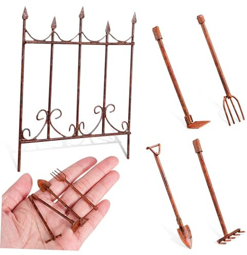 PHENOFICE 5 STK Ornamente bauernhofspielzeug Farm Spielzeug bastelzeug handwerkskunst staketenzäune Gartenhandspaten Mini- Zen-Garten-Sand-Kit Landschaftsmodell Handrechenmodell Eisen