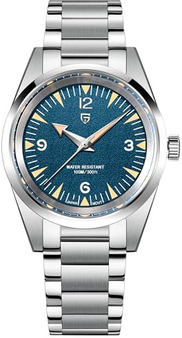 Pagani Design Minimalistische Quarz-Armbanduhr für Herren, 38 mm Zifferblatt, Edelstahl, VH31-Uhrwerk, sichere Faltschließe (Blau)