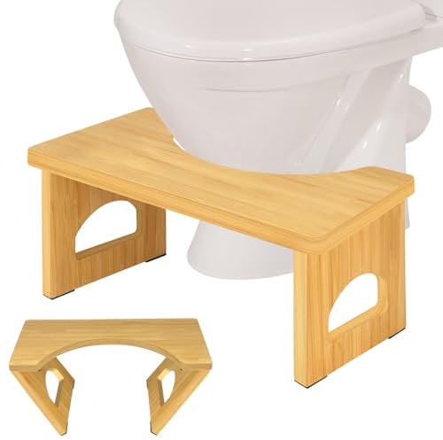 Taburete de Inodoro fisiológico de Madera, Taburete Plegable de Madera para Inodoro, Taburete en Forma de C Resistente a 35 Grados (Color Madera)