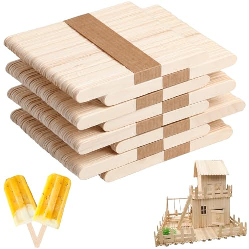 400 Stück Eisstiele Holz, Eisstäbchen Holzstäbchen, Holzstäbchen Zum Basteln, Holzstiele, Bastelstäbchen Holz, Holzspachtel DIY Handwerk (114 x 10 x 2 mm)