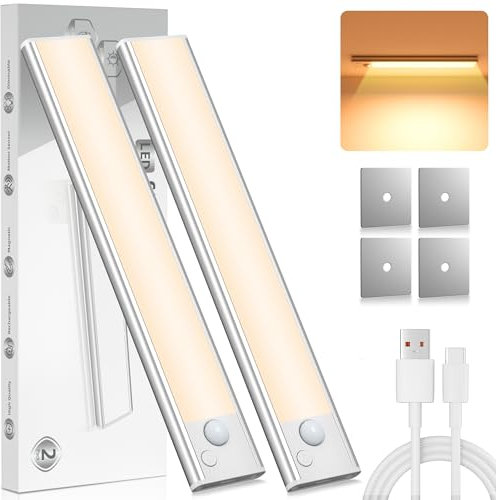 Under Cabinet Kitchen Lights LED: Motion Sensor Rechargeable Cupboard Indoor Lighting Wardrobe Magnetic Battery Operated USB Powered Lamp Wireless Stairs Shelf Closet Counter Undercounter Fridge Bed