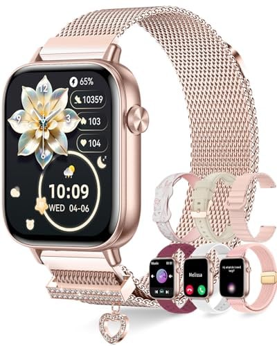 Erkwei Smartwatch Damen mit Telefonfunktion 7 Armbänder 1,83 HD Fitnessuhr Schrittzähler Pulsmesser Schlafmonitor DIY Zifferblatt 110+ Sportmodi Sportuhr Smart Watch für iOS Android