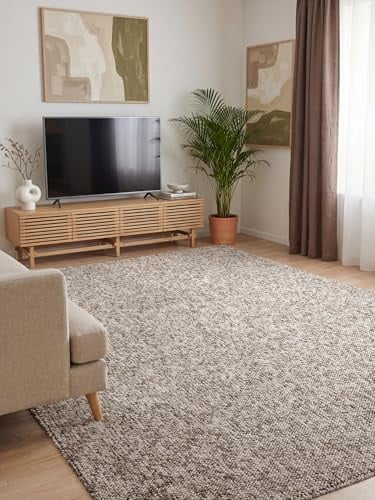 Elle Decoration Rocco - Flachgewebe Teppich, Maschinen Waschbar, Woll Optik, Langlebig & Nachhaltig, Modern, Skandi Look für Wohnzimmer, Esszimmer, Schlafzimmer, Flur - Taupe Multifarben, 160x230cm