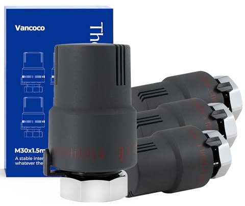 VANCOCO 4er Set Thermostatkopf Heizkörperventil M30×1,5 mm Anthrazit | Flüssig-Fühler, Einstellbereich 6–28°C mit Nullstellung und Frostschutzstellung, passend für Standard Heizkörperventile