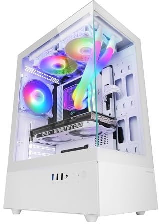 Mars Gaming MC-XO, Caja Gaming ATX, Doble Cristal Templado Continuo, Ventilador FRGB 120mm, Sistema de Refrigeración SIDECOOL, Semitorre PC con Diseño de Doble Cámara, Amplia Capacidad Interna, Blanco