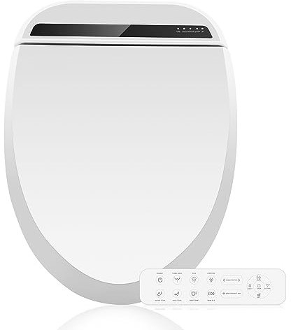 Smart Bidet Toilet Seat with Remote Control Heated Seat Warm Air Drying Self Cleaning Nozzle Adjustable Warm Water Power Saving and Elongated Size