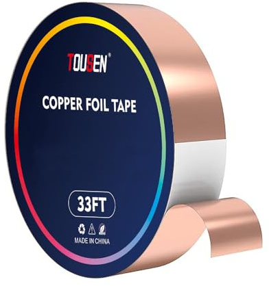 TOUSEN Doppelseitig leitfähiges Kupferband (0.05mm x 1.5 x 33FT) – EMI-Abschirmung, Hochleitfähig & Stark haftend für 5G, Elektronik & Industrie