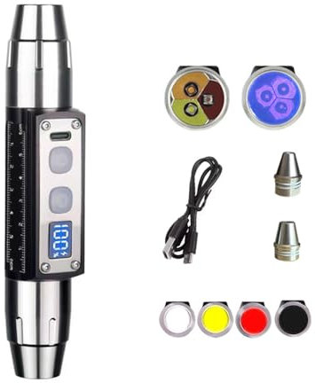 YZYOE Ultra Bright Jade Recognition Flashlight, Outdoor Gemstone Mineral Detection Light with Charge Display, Enhanced 365nm UV Black Mirror Black Light Pen, White Lights, Yellow Lights, red lamp.
