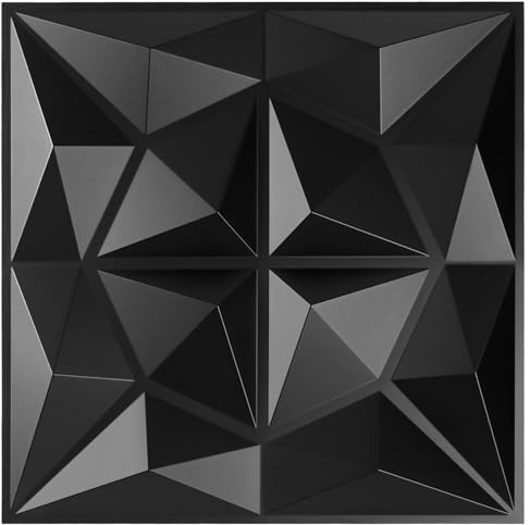 Eikuavons 3D Wandpaneele, 3D Wandverkleidung Paneele, 3D Wall Panels, Wanddeko Platten, Wasserfest, Hitzebeständig, aus Hochsteifes PVC - 30 x 30 cm, Diamant Schwarz, 12 Stück (1.08 m²)