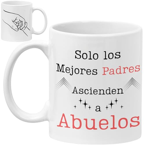 Quodelo - Solo Los Mejores Padres Ascienden a Abuelos - Regalo Abuelo - Taza Abuelo 350 ml - Regalos para Abuelos Originales - Fathers Day Difts for Dad -Regalo Cumpleaños Hombre