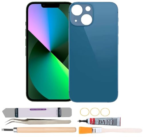Dymicbit Back Rear Glass Cover Replacement Compatible with iPhone 13 Mini 5.4 inches with Repair Tool Kits (Blue)