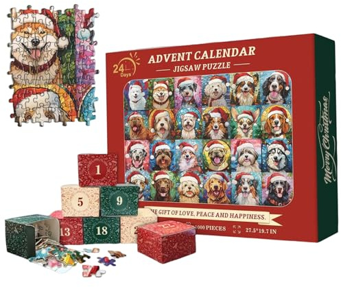 Puzzle -Adventskalender, Hund Adventskalender, 1000pcs Weihnachts -Hundesäge, 24 Tage Countdown Puzzle für Erwachsene Kinderfamilienspielzeug, Weihnachten 2024