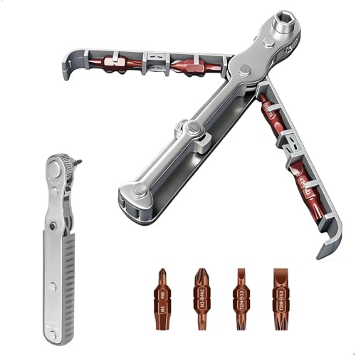 Mini Carraca 1/4, carraca Pequeña de 134mm 1/4 Pulgadas con Puntas Phillips, Planas, Torx, Hexagonales, Cuadrados, Destornillador Carraca para Dispositivos, Automóviles, Máquinas y Otros Equipos