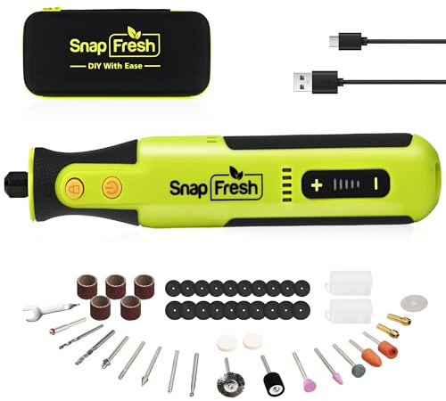 SnapFresh Cordless Rotary Tool Kit 8V with 46 Accessories, Lightweight 0.26 kg, Speed Memory, Up to 40 Minutes Runtime, Variable Speed 5,000–28,000 RPM for Sanding, Engraving, Polishing and Drilling