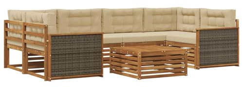 vidaXL Outdoor-Sofagarnitur mit Kissen 7 pcs Natur und Beige, Gemütliches Outdoor-Set, modernes Lounge-Möbel, Garten-Sofa, tolle Terrassen-Sitzgelegenheit