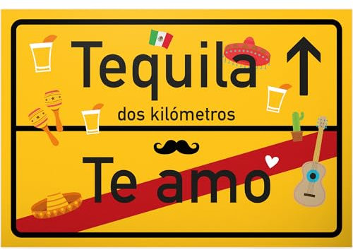DankeDir! Te amo Tequila Ortsschild - Modernes Dekoschild aus Kunststoff, 30 x 20 cm, Wandmontage, für Schlafzimmer & mehr
