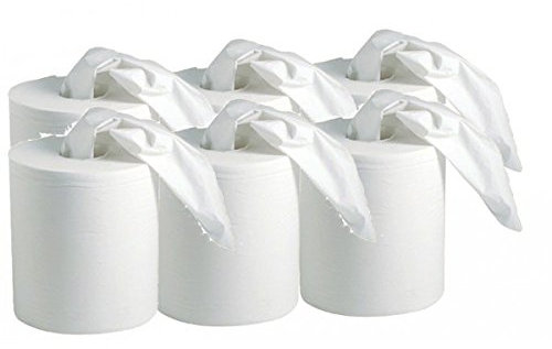 Carton de 6 bobines d' essuie tout blanc 450 feuilles deroulable ou central - 050109