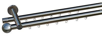 indeko COLUMBES, Gardinenstange mit Innenlauf Ø 16 mm auf Maß, 2-Lauf, edelstahloptik, Komplettset mit Zubehör