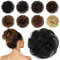 FESHFEN 100% Echthaar Haarteil Dutt Haargummi, Wellig Lockige Haarknoten Haargummi Haarverlängerungen Hochsteckfrisuren Echthaar Haarteil für Damen Mädchen Natürliches Schwarz